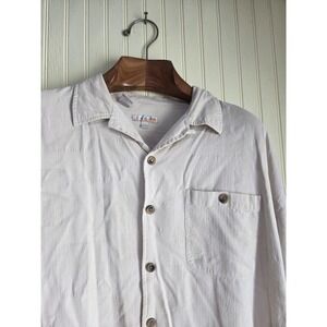 Enro Soie Silk Mens XL Short Sleeve Button Down Shirt Cream Textured Jacquard